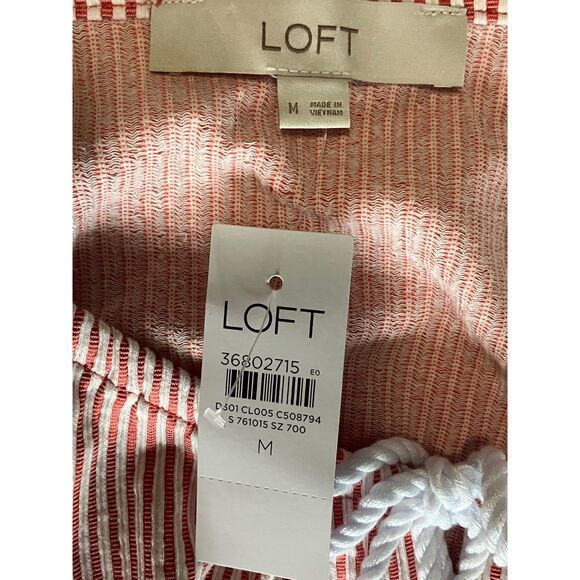 LOFT Red White Striped Sleeveless Top Size M - NWT Nautical Peplum - Picture 4 of 8